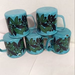 5 Finel Retired Enamel Cups Kaj Franck Metal Arabia Berries Floral Finland,Rare